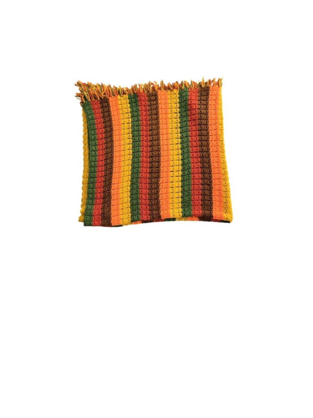 Handmade Crochet Throw Blanket Stripes & Fringe 60"x 46" Retro Fall - Picture 4 of 6